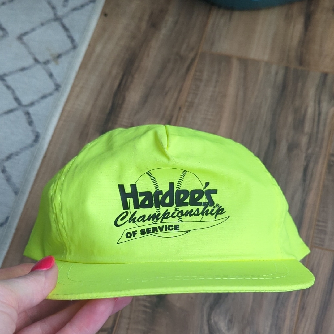 Hardees Neon Yellow Snapback Hat Adjustable Baseball Hat Vintage Snapback